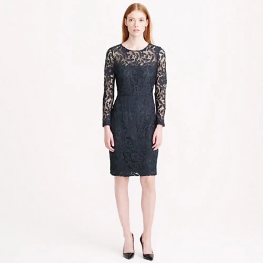 J.Crew Floral Lace Shift Dress in black size US2